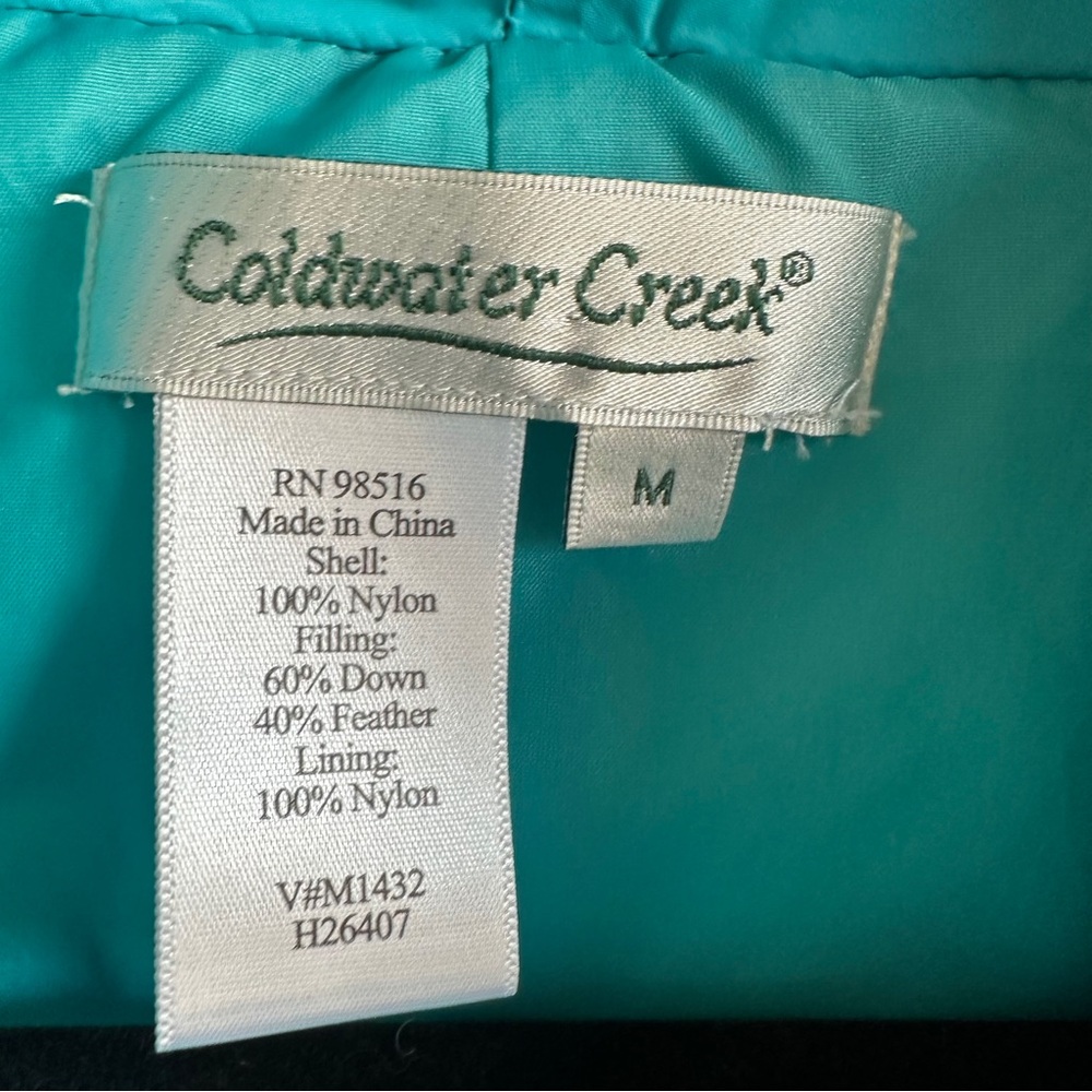Coldwater Creek Down Puffer Vest Teal Blue Cozy Outdoor Layer Sz M - Picture 7 of 11